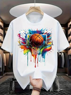 Unisexs New Summer Cotton Tshirt with Basketball Print Suitable for Basketball Enthusiasts and Daily Wear