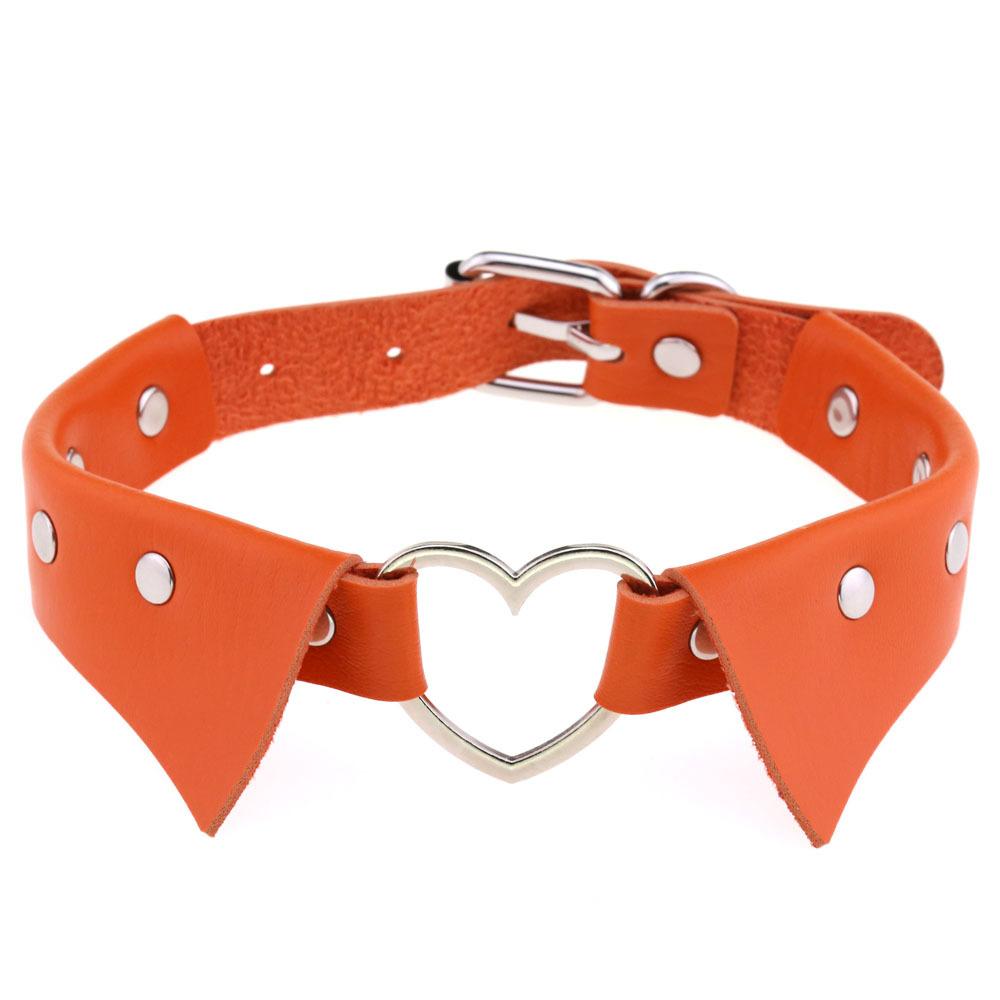 Heart Shirt Collar Faux Leather Choker, Punk Style Collar Necklace Clavicle Chain for Women