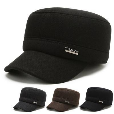 Middle Aged and Elderly Hat Korean Style Plus Velvet Flat Top Hat Riding Bike Warm Cold Resistant Cotton Ear Protection Cotton Hat Sun Hat