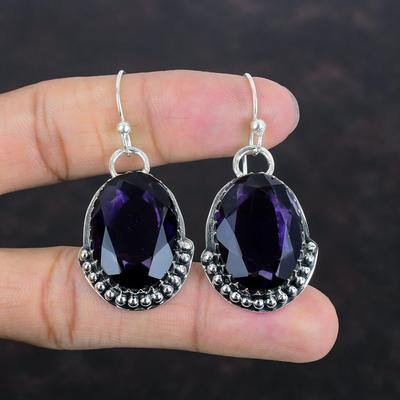 Pendientes de amatista africana facetada, pendientes de plata de ley 925, pendientes colgantes hechos a mano, joyería de plata, pendientes de piedras preciosas genuinas, regalos para ella