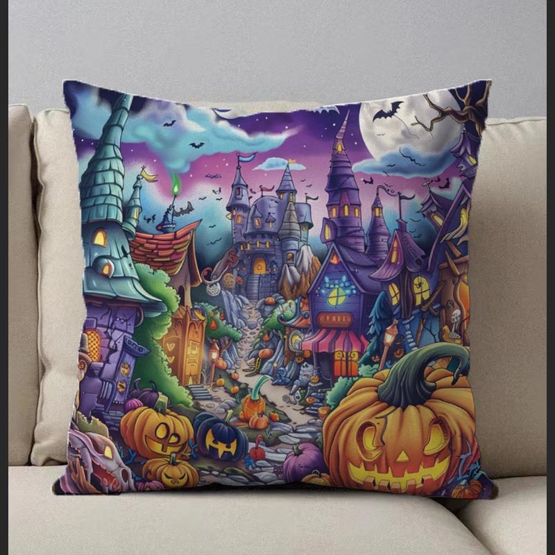 Halloween Party Decoration Pillowcase Ghost Pumpkin Castle Pillowcase Suitable for Home Living Room Sofa Room Decorations