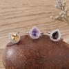 Droplet-Shaped Natural Topaz Citrine Amethyst Ring Women'S S925 Sterling Silver Colored Treasure Jewelry Index Finger Ring Earrings