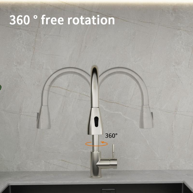 Black Kitchen Faucet Flexible Pull Out 2 Modes Nozzle Hot Cold Water Mixer Tap Deck Mounted Sprayer and Stream SUS 304 Faucets