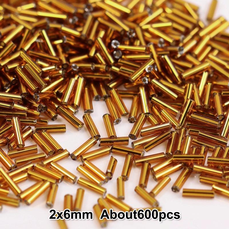2x6mm Colorful Silver Core Czech Glass Seed Bugle Beads Tube Spacer Beads For Jewelry Making Garment Sewing Accessory