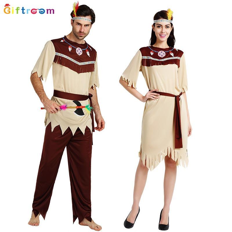 Halloween costumes, adult boys and girls gray Indian costumes, indigenous savage costumes, masquerade party performances
