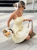 Solid Color Sweet Smocked Spaghetti Strap Tiered Mini Dress