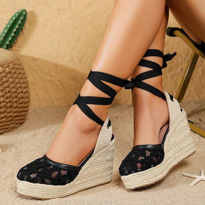 Espadrille Wedge Shoes Women Super High Heels 10.5cm Flowers Summer Platform Party Shoes Comfortable Ladies Wedge Sandals Big Size 42