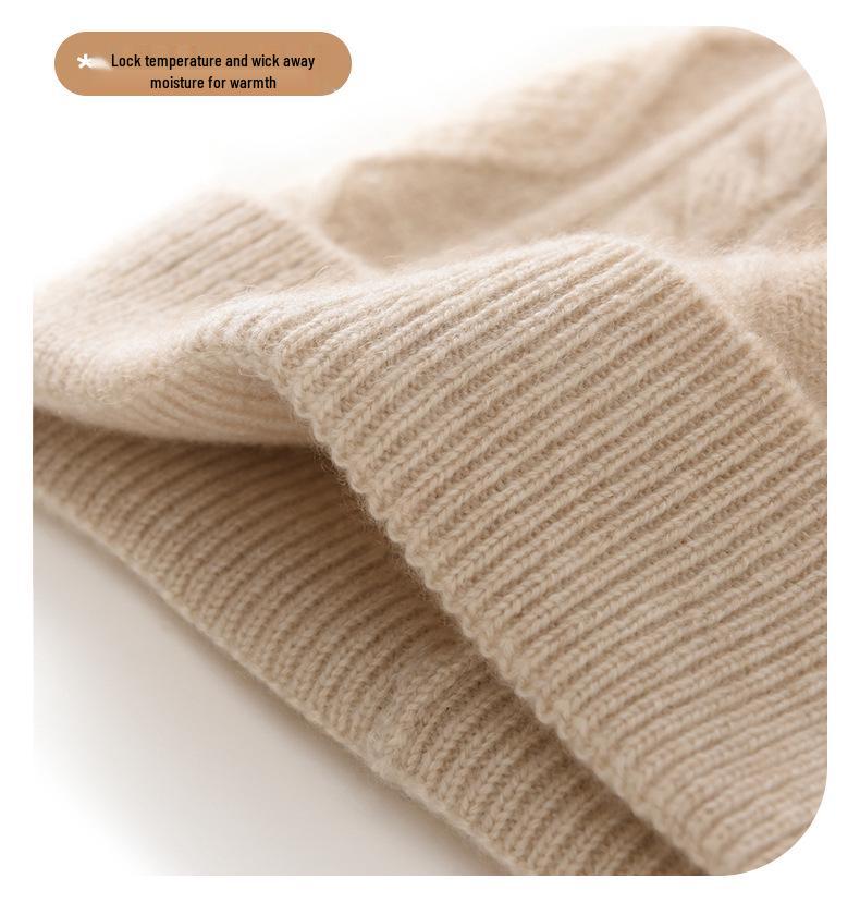 Kids' Medium/Large College Style Cashmere Wool Hat - Diamond Pattern, Solid Color, Autumn/Winter Warm Heavy Knit