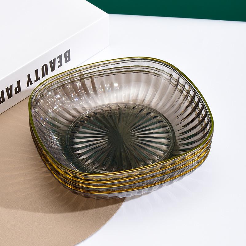 Elegant Gold-Edged Plastic Fruit Plate - Stylish Square Bone Dish for High-End Living Room Decor