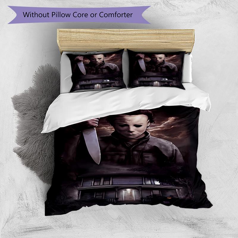 3pcs Michael Myers pattern bedding set duvet cover set includes duvet cover &pillowcases, perfect all season bedroom decoration & gift