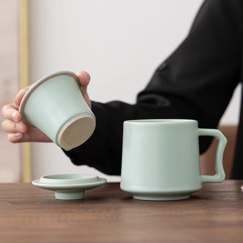 Ru Ware Ceramic Teacup with Tea & Water Separation Filter - Office Gift