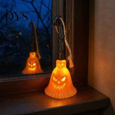 Hanging Broom Decor Halloween Pumpkin Light, LED Witch Lamp, Lighted Spooky Decorative Light for Holiday Party Ornament