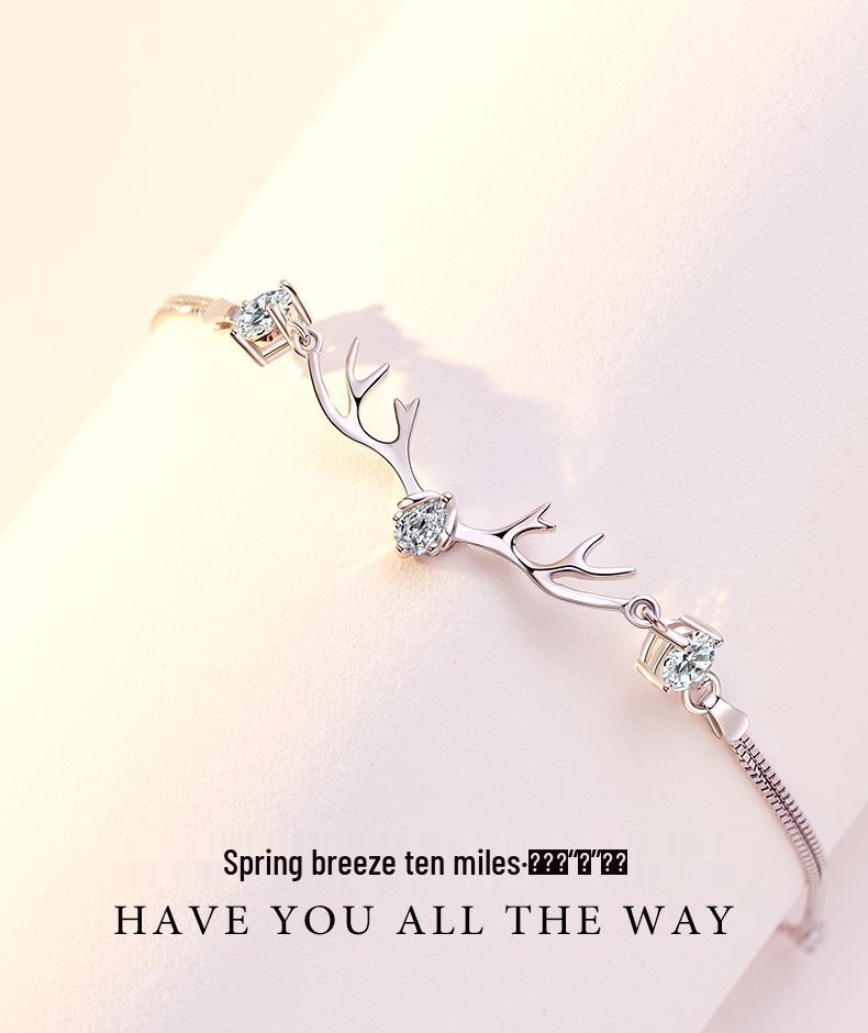 Women's High-End 'I Have You' Sterling Silver Reindeer Bracelet - Niche Design, Versatile Holiday Jewelry