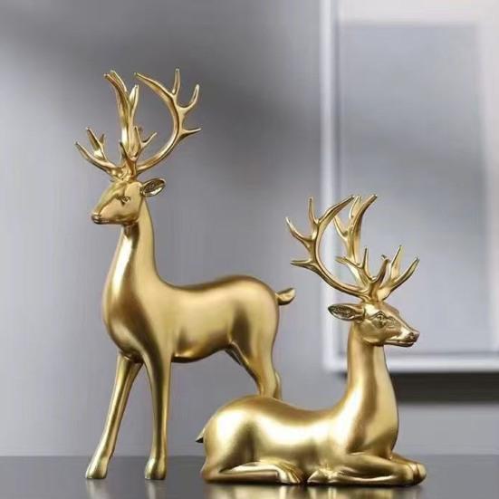 ირმის ქანდაკების 1 წყვილი, საშობაო პატარა ირმის ფიგურა მისაღები ოთახის, ტელევიზორის კაბინეტის, სახლის ოფისის დეკორაციისთვის