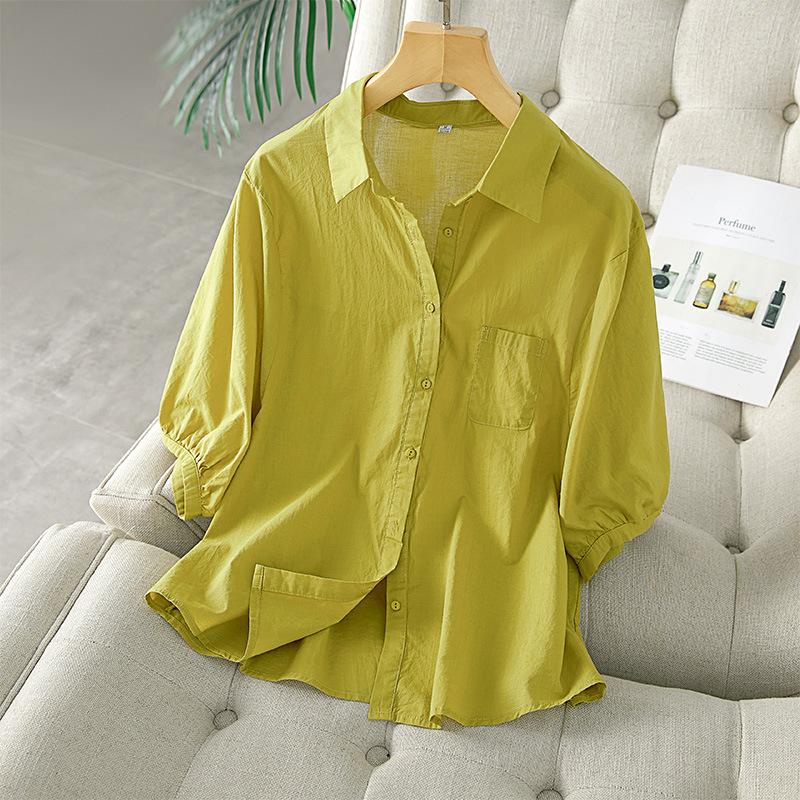Polka Dot Cotton Shirt for Women In Five-quarter Sleeve Summer New Loose Casual Lapel Top