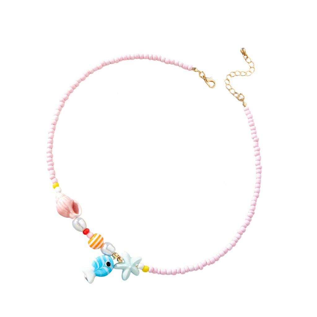 Bohemian Starfish Pendant Pearls Bead Necklace Adjustable Length Portable Jewelry for Beach Vacation and Parties
