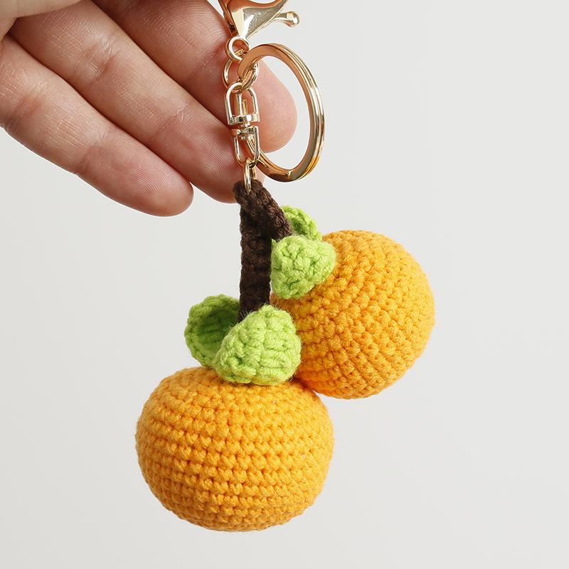 Strick Doppel Orangen Schlüsselanhänger Niedliches Frucht Design Häkel Schlüsselanhänger Für Tasche Anhänger Gestrickte Zitrone Schlüsselanhänger Personalisierte Accessoires