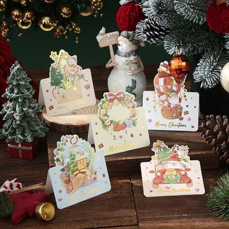 100/1PCS Christmas Cards Greeting Invitations Foldable Bronzing Gifts Letter Home Xmas Party Envelope Decoration Accessories
