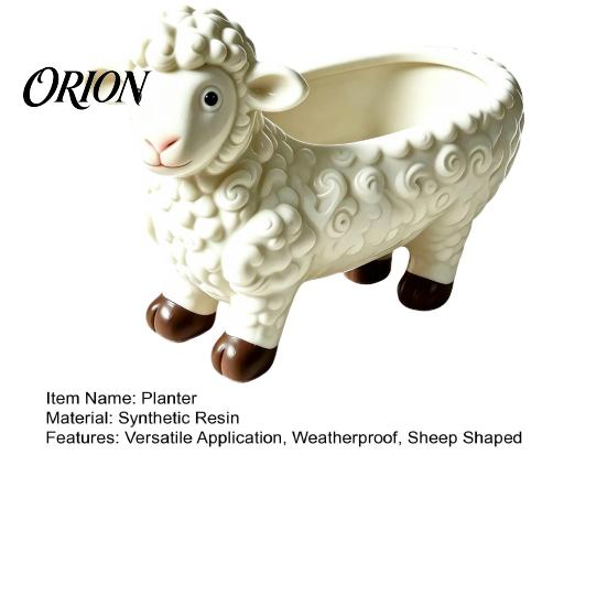 Resin Succulent Container Curly Sheep Planter Pot, Cute Lamb Flower Decorative Creative Animal Statue Plant Pot for Succulents Cacti Indoor