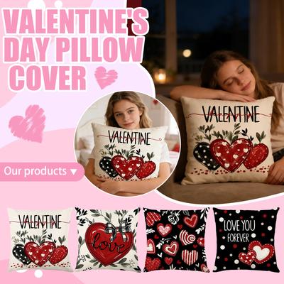 Valentinstag Dekor Kissenbezüge 4er-Pack, Kissenbezüge mit Liebesherz-Aufdruck für Sofa/Bett, Rote Schwarze Kissenbezüge für Heimdekoration