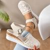 Mode Hohle Atmungsaktive Damen Keilsandalen Sommer 2025 Schnallenriemen Plateau Espadrille Schuhe Frau Leichte Sandalen mit geschlossener Zehenpartie