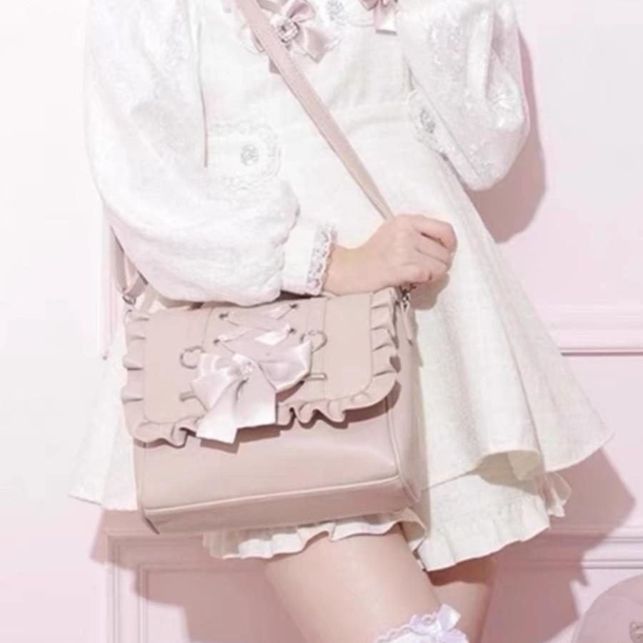 Lolita Knot Women's Bapa Handbag Single Oulder Crossbody Double Oulder Bag Korean Sle Casual PU Leather Kawaii Backpack Ita Bag