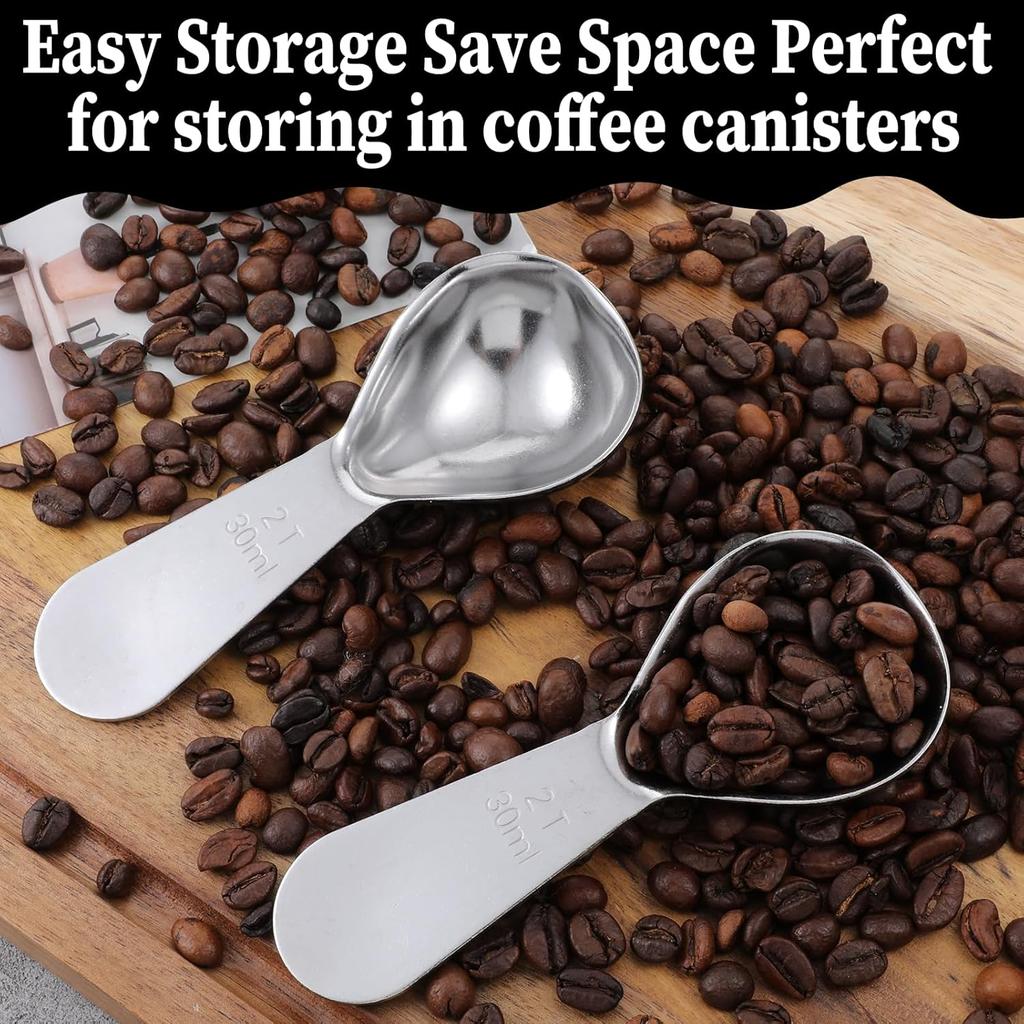 2 Pcs 2 Tbsp Scoop, Stainless Steel 2 Tablespoon Capacity, 30ml Short-Handled Coffee Scoop for Ground Coffees Fits ide Canisters