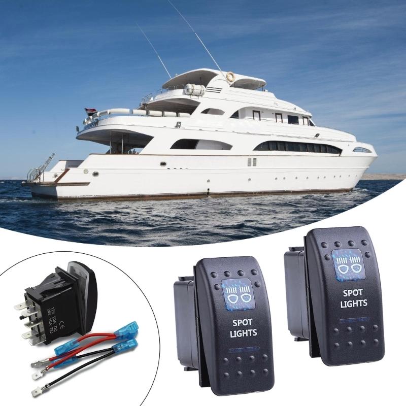 2Pcs 12V 20A Blue LED Light Waterproof Boats Marine Toggle Switches 5 Pin 2 Positions Rocker Switches Easy to Install