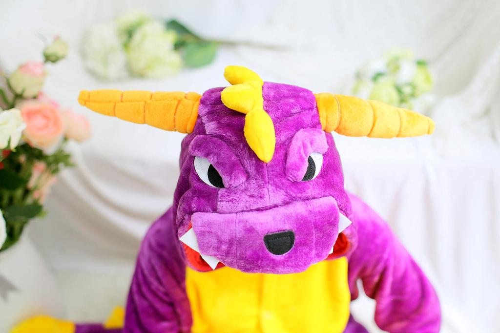 Dorawithme Purple Dragon Kigurumi Pajamas for Adults, Animal Cosplay Costume for Halloween and Christmas, Unisex (Size L)