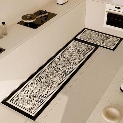 French Leather Waterproof & Oil-Proof Floor Mats - Wipeable, Washable, Retro Bar Style, Wear-Resistant, Non-Slip for Kitchen & Home.