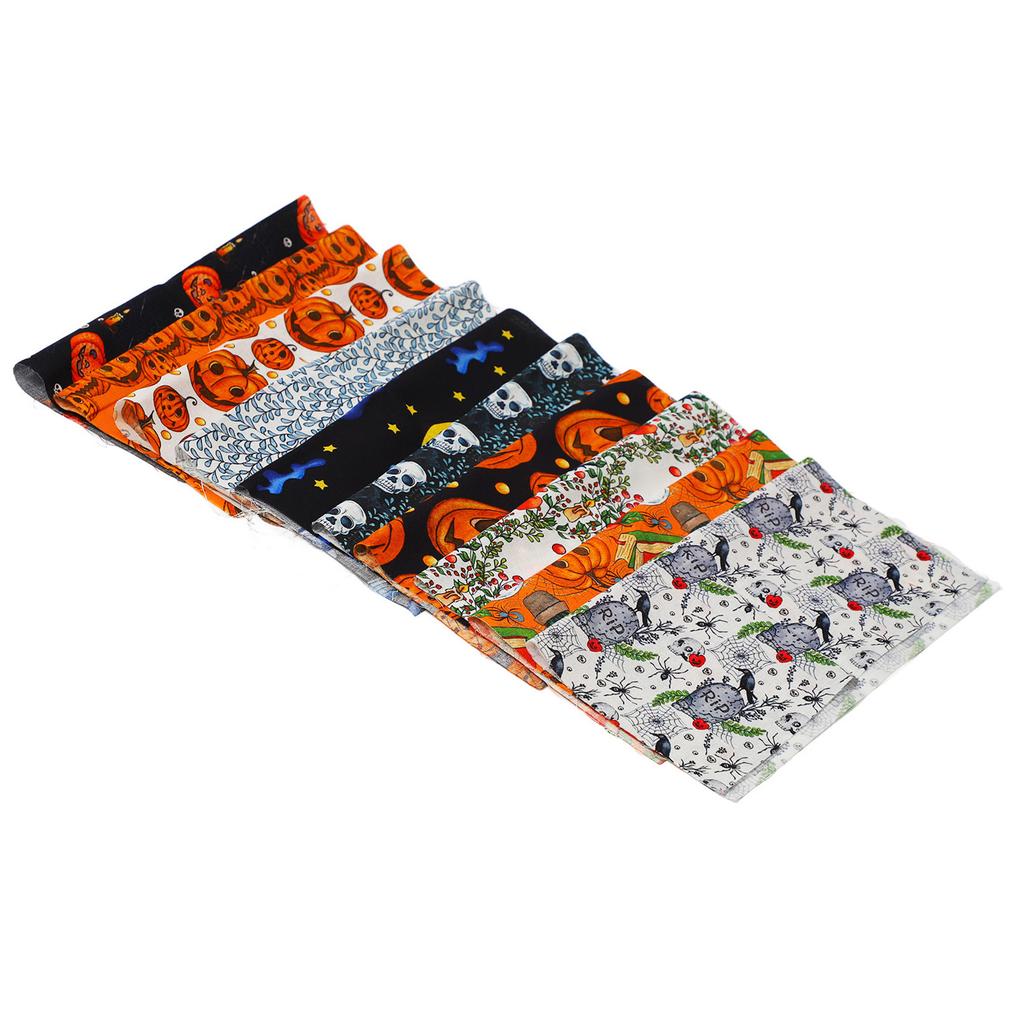 10 Sheets Halloween Cotton Fabric Ghost Pumpkin Skull Print Pattern DIY Cotton Fabric Bundles for Sewing Quilting 25x25cm / 9.8x9.8in