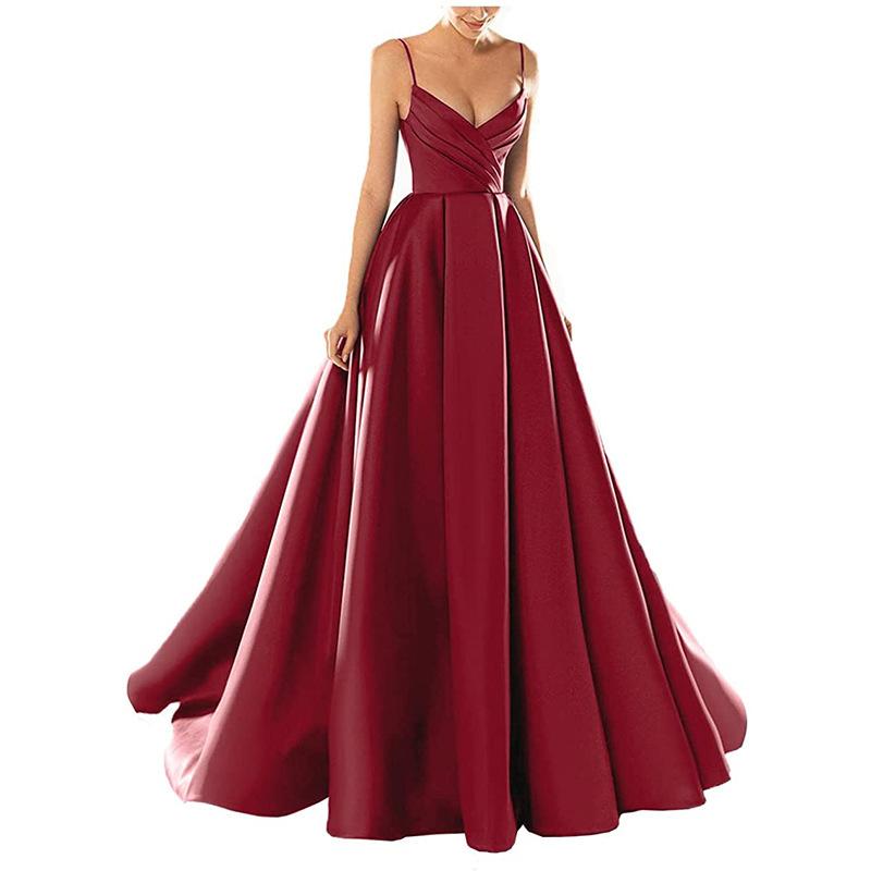 Evening Dress European and American New Satin Temperament Long Suspender Banquet Host Suspender Evening Dress