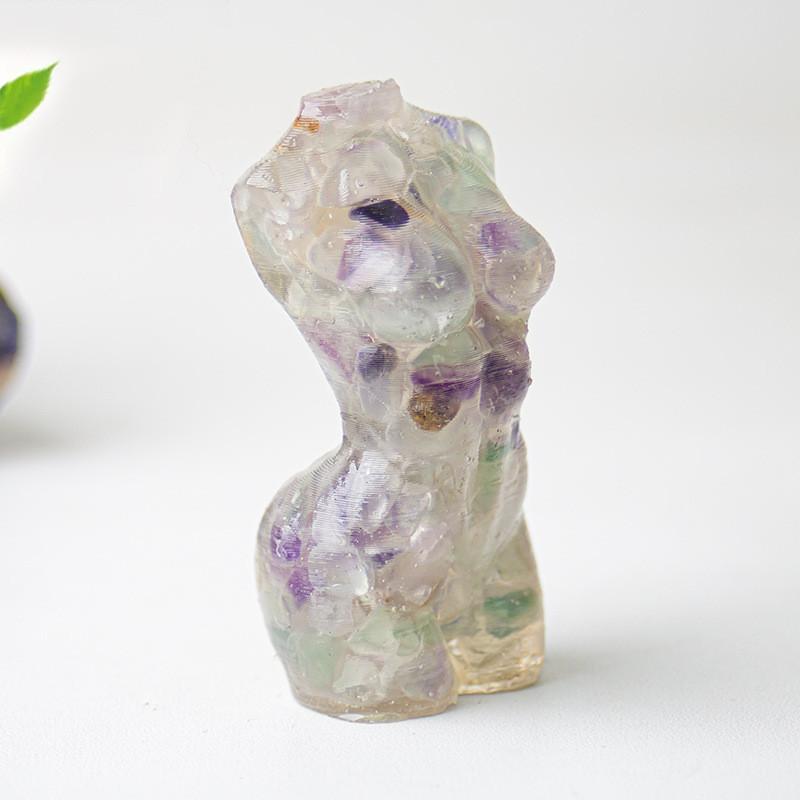 Resin Art Sculpture Of Female Figure With Natural Water Crystals For Desk Display