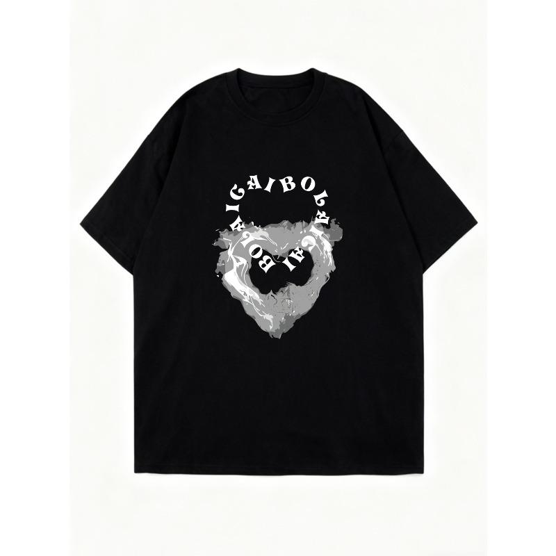 Oversized T Shirt Dress Black Heart Print With Text Iga Bop For Casual Wear