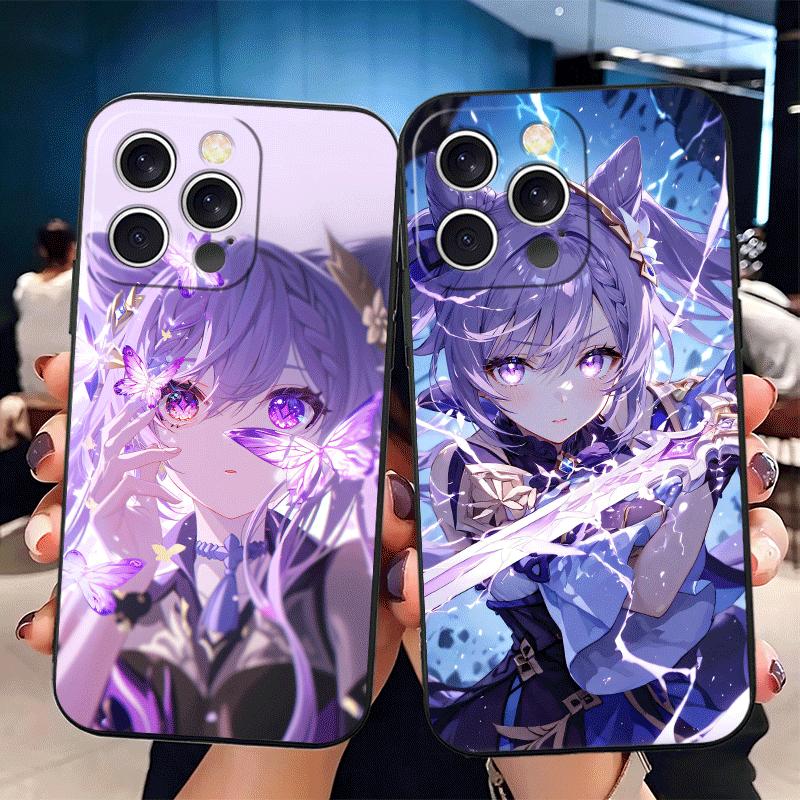 Genshin Impact Keqing Soft Phone Case for iPhone 16 16E 17 Air 15 Pro Max 14 Plus 13 Mini 11 12 7 Black Cover Back Shell