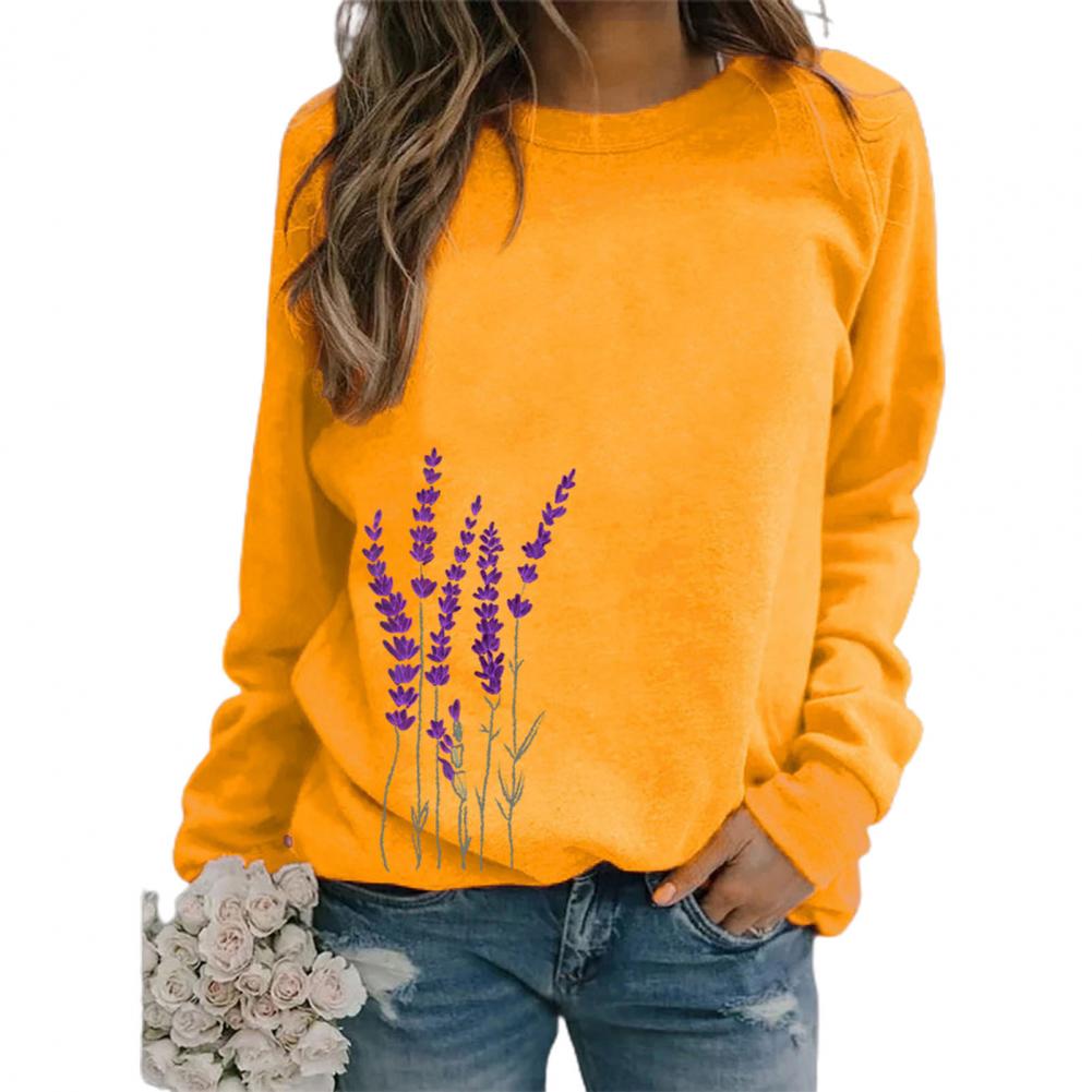 

Женская толстовка с цветочным принтом и круглым вырезом, свободная теплая женская блузка для повседневной носки M жёлтый