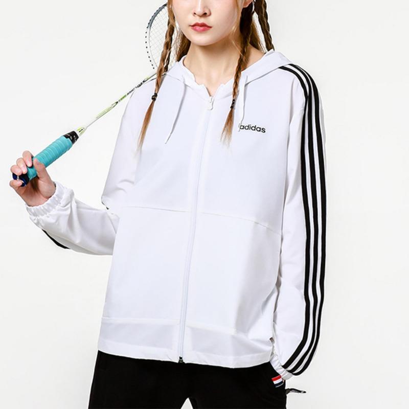 adidas Neo Training Sports Striped Loose Hooded Jacket Women Jackets White H36745