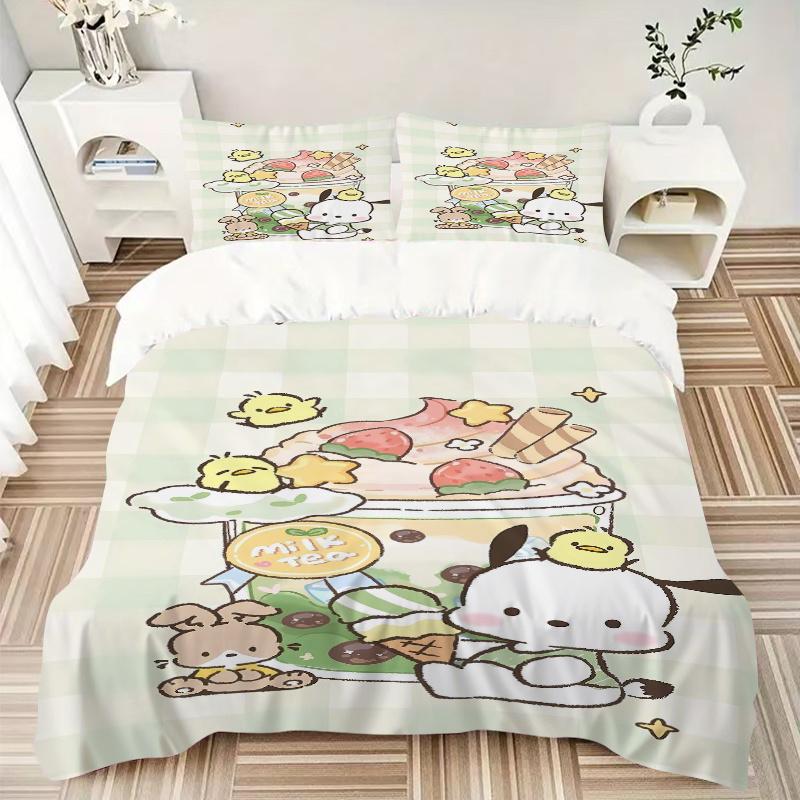 3pcs Cute Pochacco Sanrio Quilt Set - Soft and Comfortable Bedroom, Guest Room and Dorm Decor Bedding Set 1 Quilt Cover + 2 Pillowcases.S012