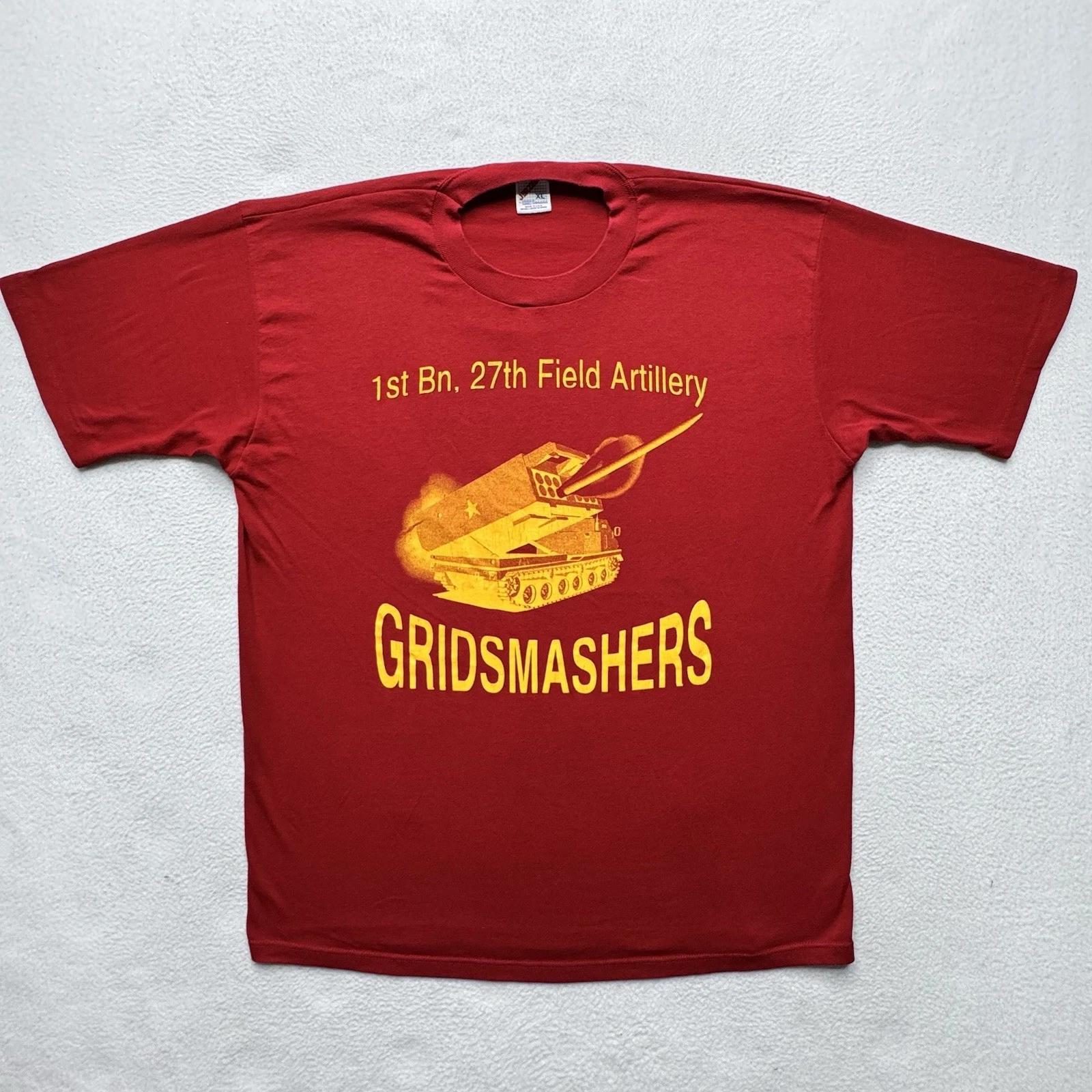 Винтаж 80-х 1-й батальон 27-й полевой артиллерии GRIDSMASHERS Реактивный гранатомет США Футболка XL 4XL