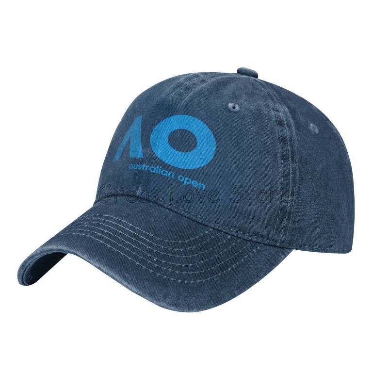Australian Open AO Print Baseball Cap Vintage Washed Cotton Denim Snapback Cap Retro Trucker Hat Unisex Adjustable Sun Visor Hat