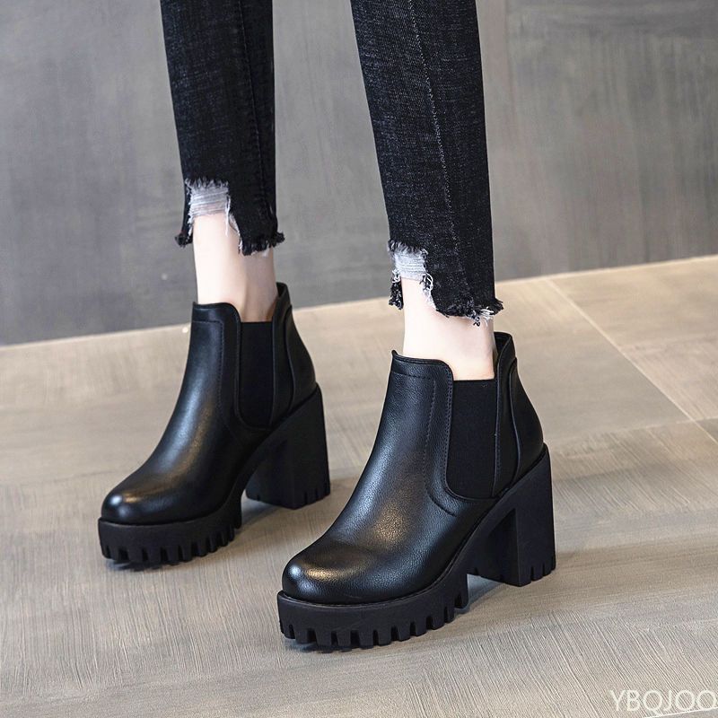 Autumn Winter New Coarse Heel Thick Bottom Fashionable Versatile Short Boots Casual Comfortable Women's High Heels