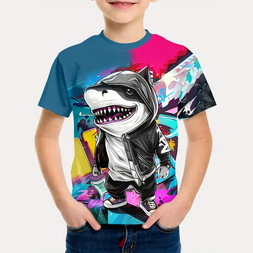 Dětské oblečení 3D potisk Cool Oslnivé Kreslené Grafické Tričko Módní Streetwear Kulatý Výstřih Krátký Rukáv Tričko pro Chlapce