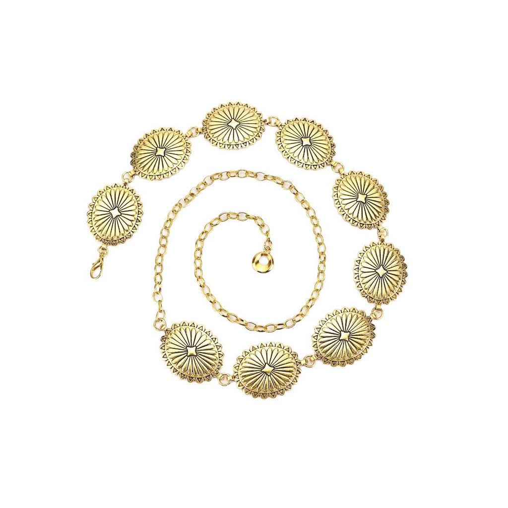 Ethnic Style Oval Waist Chain: Women’s Retro Pattern Belt Accessory