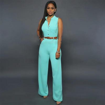 Summer 2024 High-Waist Wide-Leg Sleeveless Jumpsuit with Button Cardigan Collar - European/American Casual Women's Fashion.