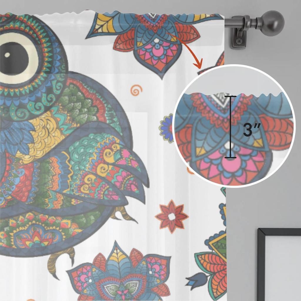 Herdesings Boho Ethno Eule Transparente Tüllvorhänge Chiffon Vorhänge 2 Paneele Fenstervorhänge für Wohnzimmer Schlafzimmer Küche Deko