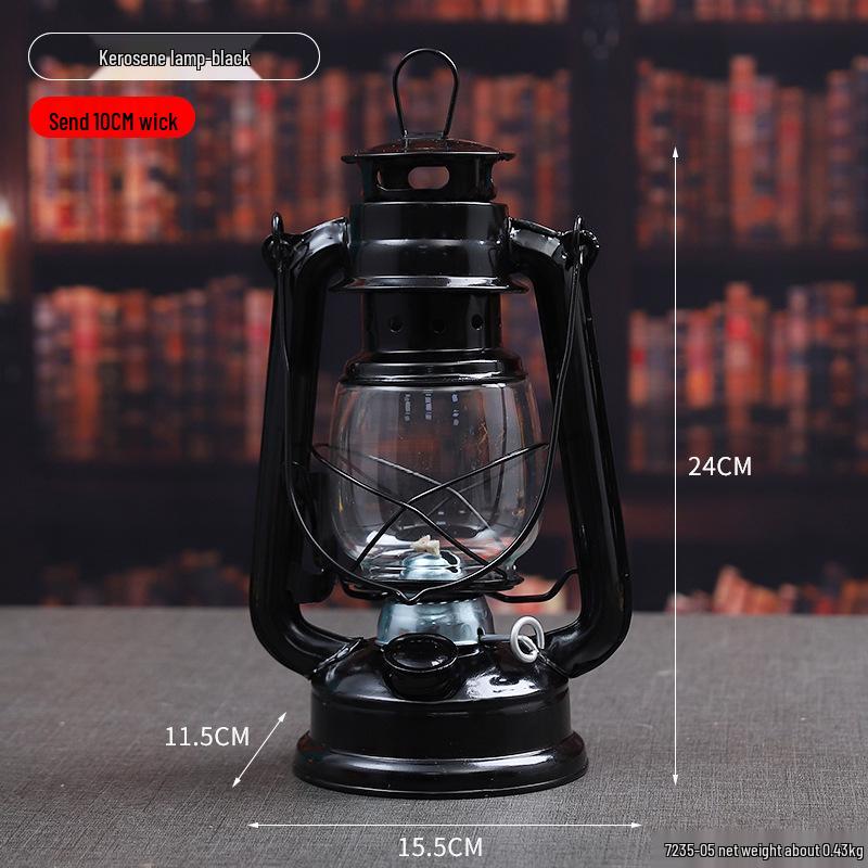 Vintage Wrought Iron Kerosene Camping Lantern - Nostalgic, Decorative Cafe Ornaments & Photo Props