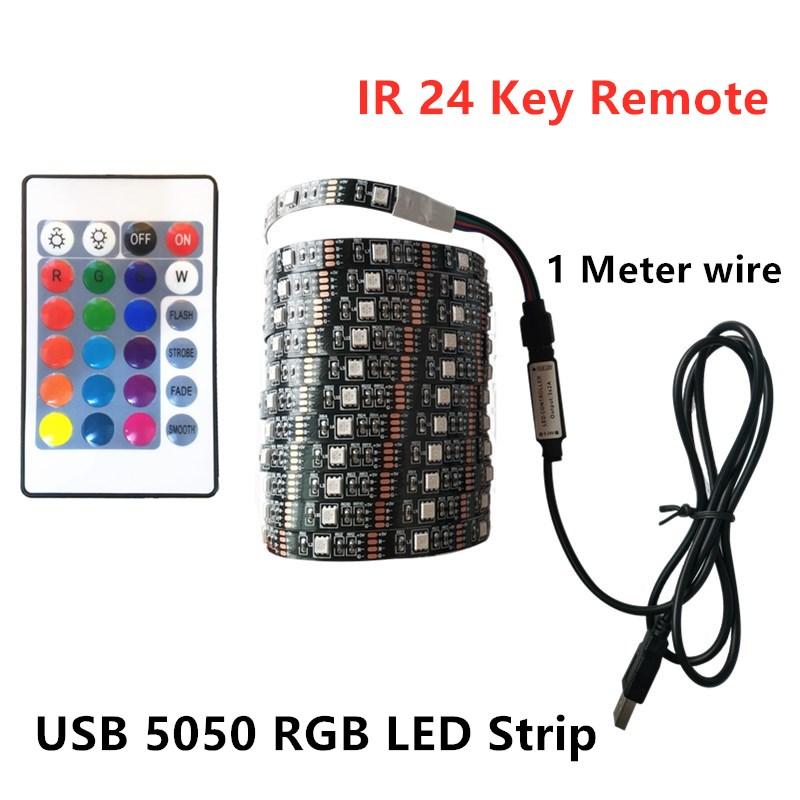 Светодиодная лента DC 5V USB 1 метр 5050 Водонепроницаемая RGB LED подсветка Гибкая 50 см 1 м 2 м добавить 3 17-клавишный пульт для подсветки телевизора