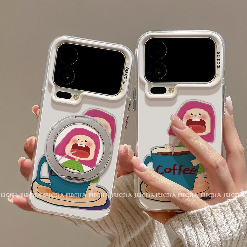 Applicable to Xiaomi 11promax mobile phone case personality with bracket 11ultra all-inclusive edge xm11 girls drinking coffee