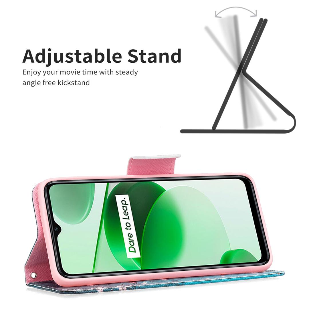 

For Realme C35 Phone Case Pattern Printing PU Leather Wallet Stand Cover Winter Sweet