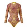 2025 Women's Smart Sun Protection Mesh Long Sleeve One-Piece Swimsuit with Russian Swim Trunks and Short Skirt